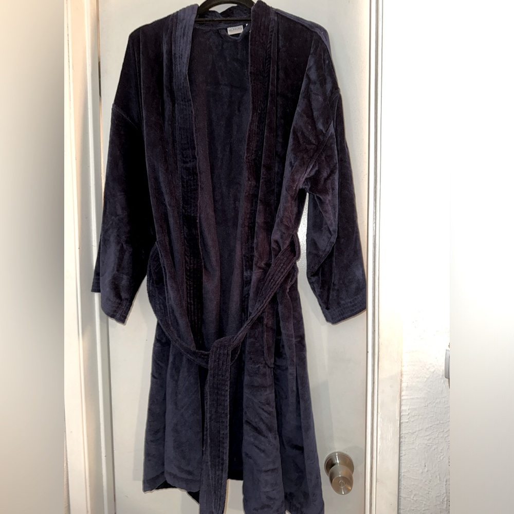 Navy blue terry cloth robe